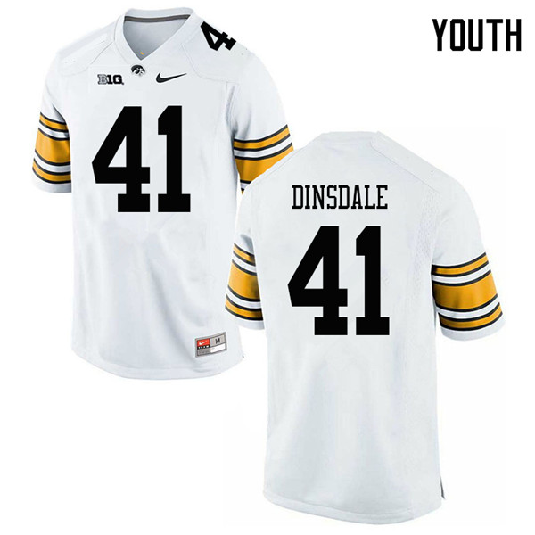 Youth #41 Colton Dinsdale Iowa Hawkeyes College Football Jerseys Sale-White - Click Image to Close